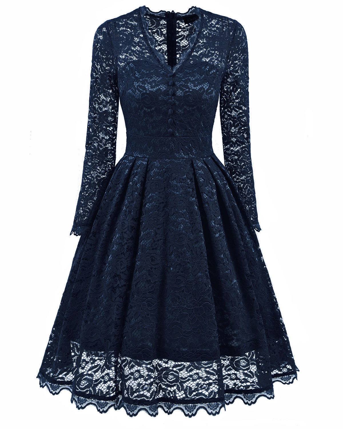 F2528-1 Retro Floral Lace Long Sleeve Vintage Swing Cocktail Bridesmaid Dress